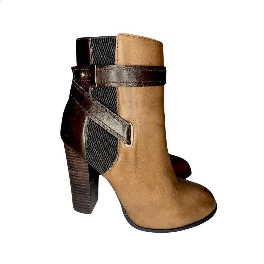 Aldo Lampley Cognac Bronze Block Heel Boots Sz 7.5